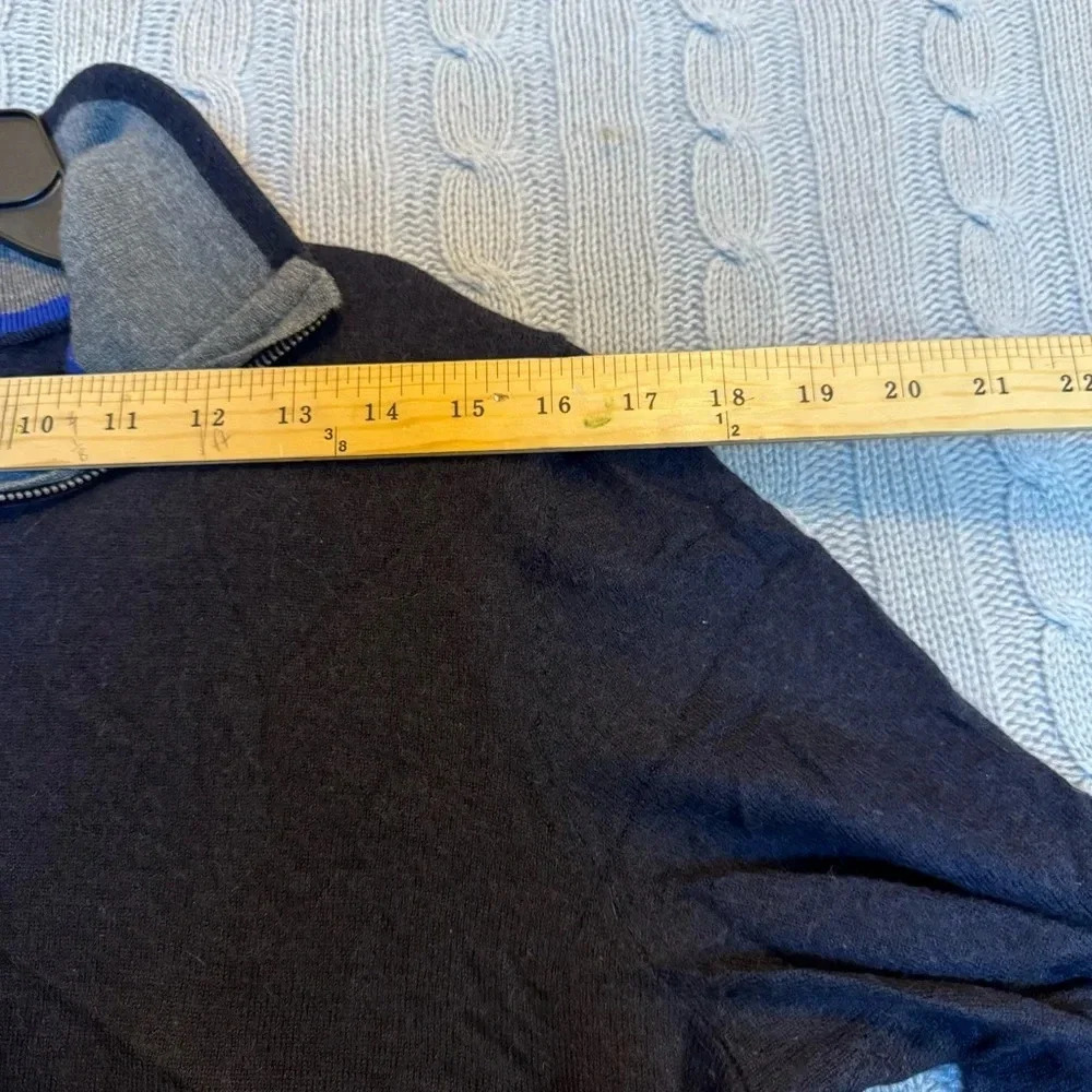 Gap Sweater Mens Large 100% Extra Fine Merino Wool Navy Blue 1/4 Zip Long Sleeve - Picture 6 of 9